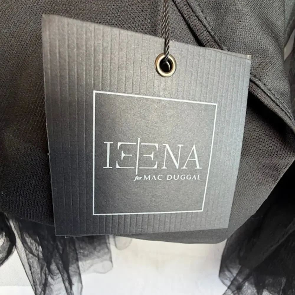 NWT Lena by Mac Duggal 49612 Mini Dress High Neck Flared Sleeve‎ Black Sz 0 $358